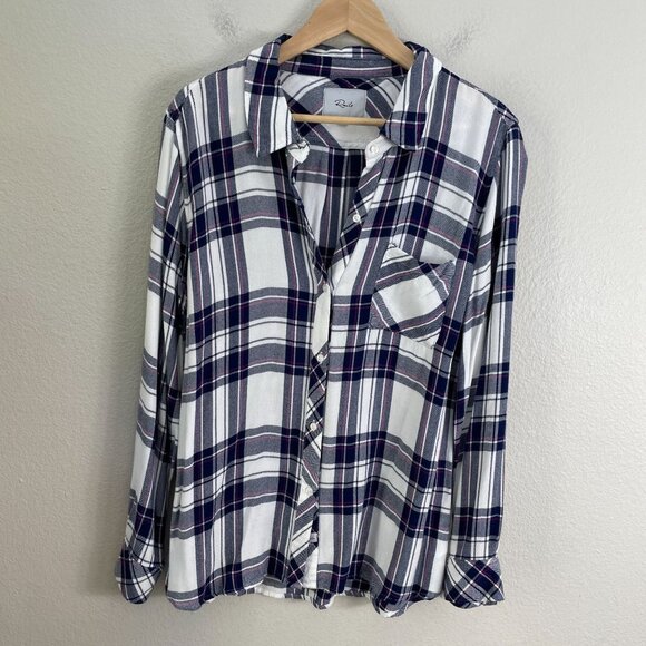 Rails Womens XL Plaid Long Sleeve Button Up Flannel Shirt Navy White Orchid Top - Picture 2 of 10